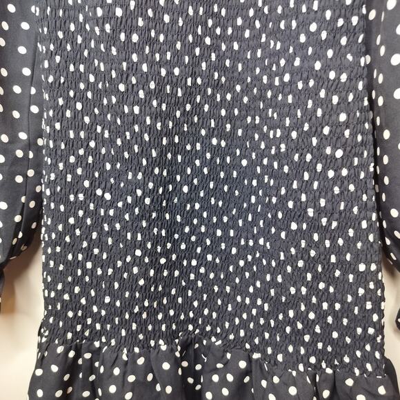Express Polka Dot Mini Dress Smocked Balloon Sleeve - Picture 5 of 8